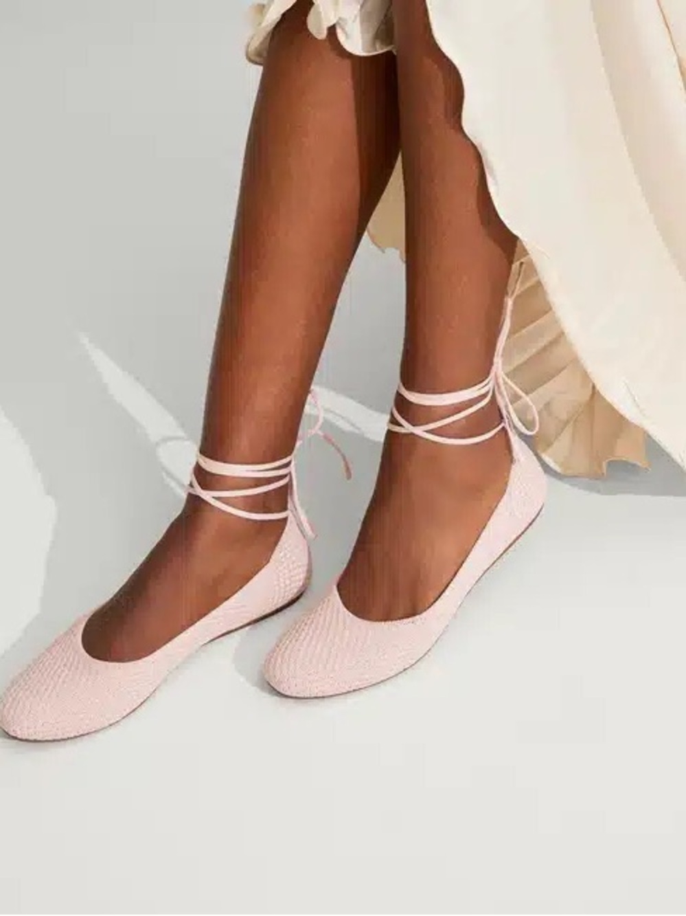 Rothy's The Square Wrap ballet flats in a light pink knit fabric, Size 7.5